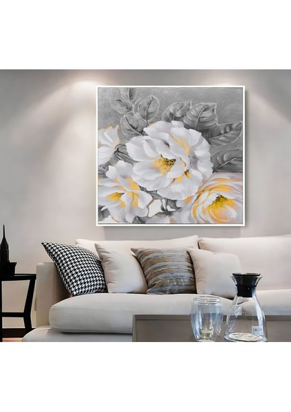 |metal Çerçeveli Kanvas Tablo Gri Çiçek Deseni |ckkare modelleri