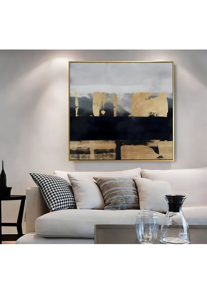 |metal Çerçeveli Kanvas Tablo Siyah Gold Soyut Desenli Model |ckkare modelleri