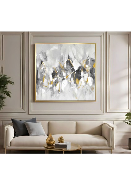 |metal Çerçeveli Kanvas Tablo Gri/gold Çiçek Deseni |ckkare fiyatları