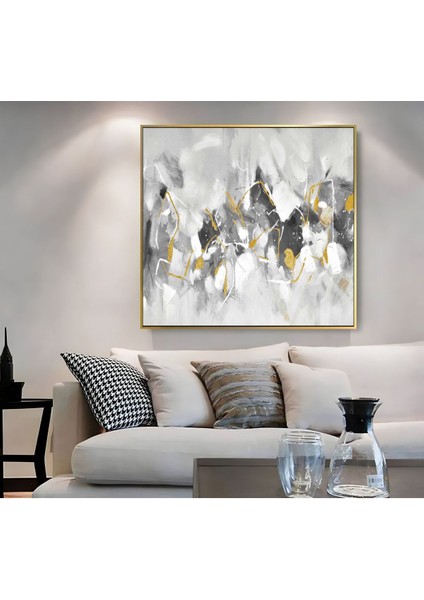 |metal Çerçeveli Kanvas Tablo Gri/gold Çiçek Deseni |ckkare modelleri