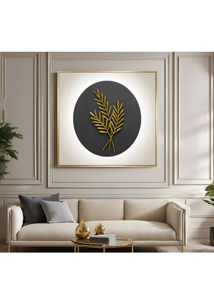 |metal Çerçeveli Kanvas Tablo Gold Buğday Yaprak Deseni |ckkare fiyatları