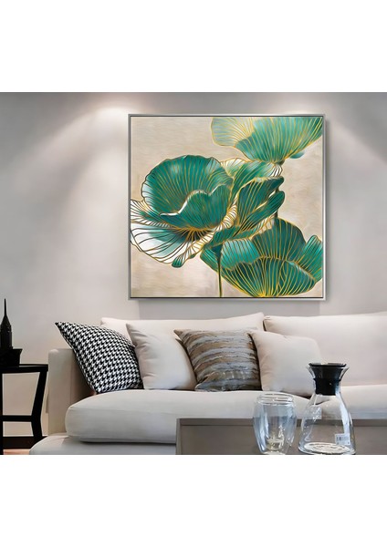 |metal Çerçeveli Kanvas Tablo Yeşil Çiçek Desen |ckkare