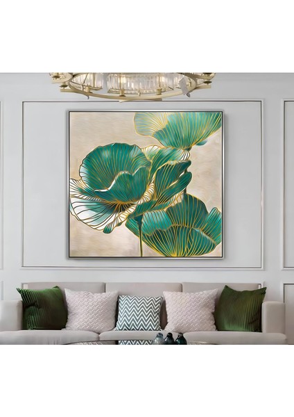 |metal Çerçeveli Kanvas Tablo Yeşil Çiçek Desen |ckkare modelleri