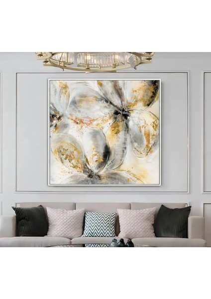 |metal Çerçeveli Kanvas Tablo Beyaz-Gold Soyut Çiçek Desen |ckkare modelleri