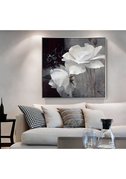 |metal Çerçeveli Kanvas Tablo Siyah Beyaz Çiçek Desen |ckkare