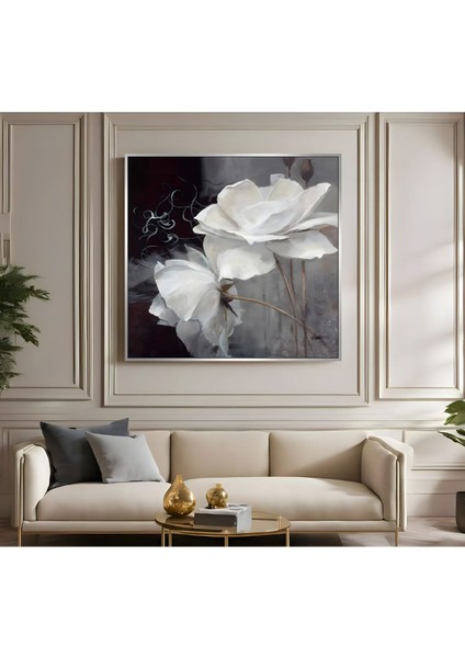 |metal Çerçeveli Kanvas Tablo Siyah Beyaz Çiçek Desen |ckkare fiyatları
