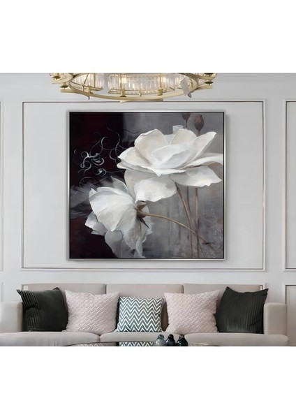 |metal Çerçeveli Kanvas Tablo Siyah Beyaz Çiçek Desen |ckkare modelleri