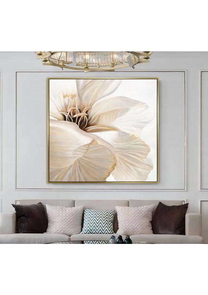 |metal Çerçeveli Kanvas Tablo Krem Çiçek Modeli 02 |ckkare
