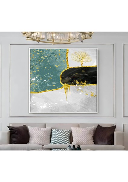 |metal Çerçeveli Kanvas Tablo Mavi Gold-Gri Soyut Desen |ckkare
