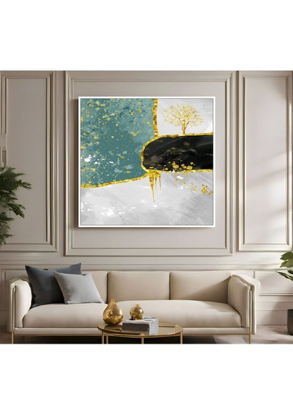 |metal Çerçeveli Kanvas Tablo Mavi Gold-Gri Soyut Desen |ckkare fiyatları