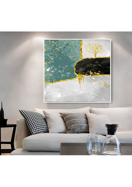 |metal Çerçeveli Kanvas Tablo Mavi Gold-Gri Soyut Desen |ckkare modelleri