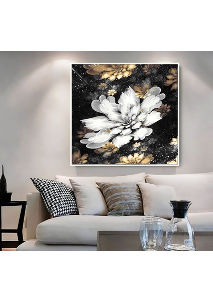 |metal Çerçeveli Kanvas Tablo Beyaz-Gold Çiçek Modeli |ckkare