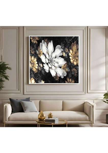|metal Çerçeveli Kanvas Tablo Beyaz-Gold Çiçek Modeli |ckkare fiyatları