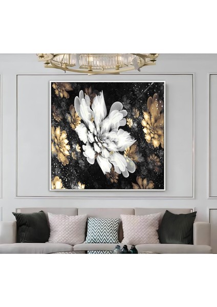|metal Çerçeveli Kanvas Tablo Beyaz-Gold Çiçek Modeli |ckkare modelleri