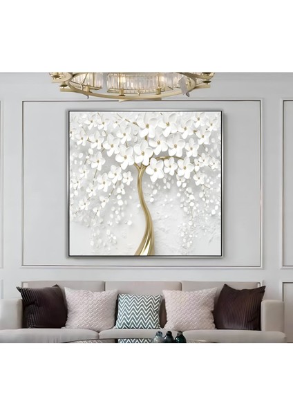 |metal Çerçeveli Kanvas Tablo Soft Beyaz Çiçek Desen 2 |ckkare