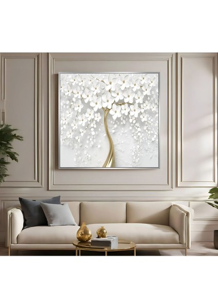 |metal Çerçeveli Kanvas Tablo Soft Beyaz Çiçek Desen 2 |ckkare fiyatları