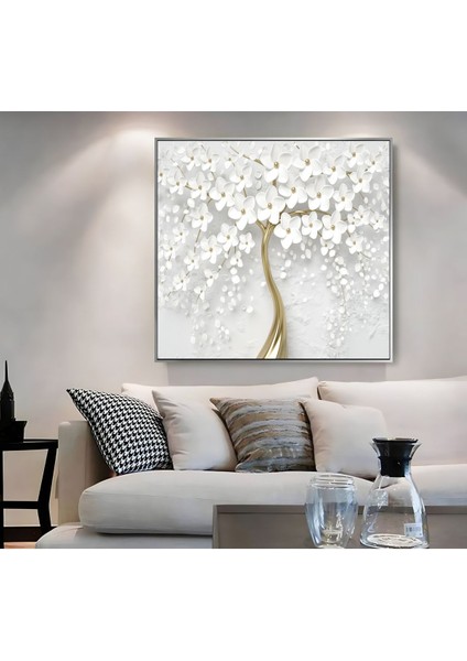|metal Çerçeveli Kanvas Tablo Soft Beyaz Çiçek Desen 2 |ckkare modelleri