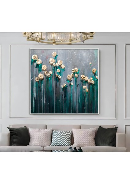 |metal Çerçeveli Kanvas Tablo Turkuaz Tonlar Çiçek Desen |ckkare modelleri