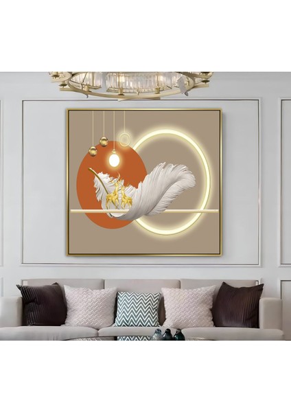 |metal Çerçeveli Kanvas Tablo Turuncu Beyaz Tüy Soyut Desen |ckkare