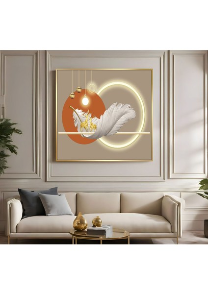 |metal Çerçeveli Kanvas Tablo Turuncu Beyaz Tüy Soyut Desen |ckkare fiyatları