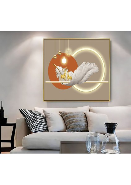 |metal Çerçeveli Kanvas Tablo Turuncu Beyaz Tüy Soyut Desen |ckkare modelleri