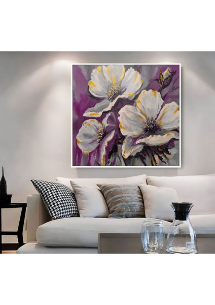 |metal Çerçeveli Kanvas Tablo Mürdüm Çiçek Desen |ckkare