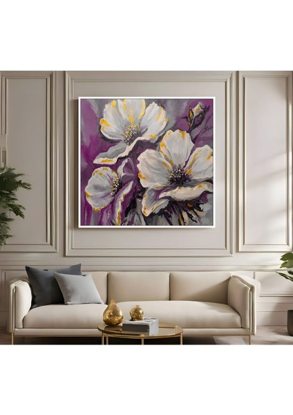 |metal Çerçeveli Kanvas Tablo Mürdüm Çiçek Desen |ckkare fiyatları