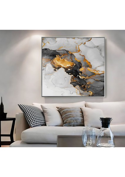 |metal Çerçeveli Kanvas Tablo Siyah-Gold Soyut Desen |ckkare