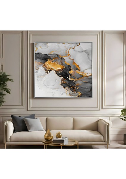|metal Çerçeveli Kanvas Tablo Siyah-Gold Soyut Desen |ckkare fiyatları