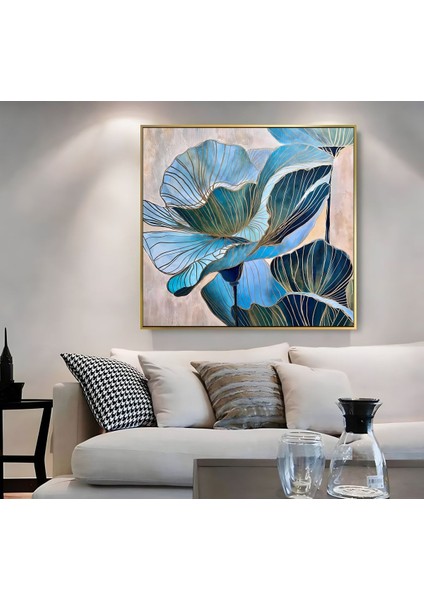 |metal Çerçeveli Kanvas Tablo Mavi Çiçek Deseni |ckkare