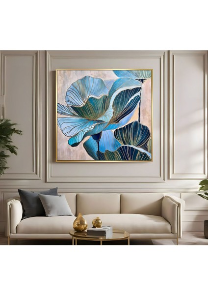 |metal Çerçeveli Kanvas Tablo Mavi Çiçek Deseni |ckkare fiyatları