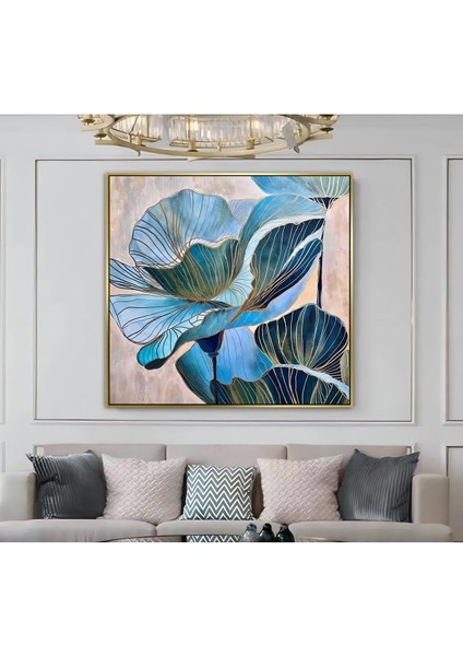 |metal Çerçeveli Kanvas Tablo Mavi Çiçek Deseni |ckkare modelleri