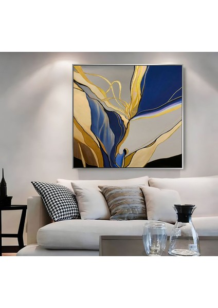 |metal Çerçeveli Kanvas Tablo Lacivert Gold Soyut Desen |ckkare