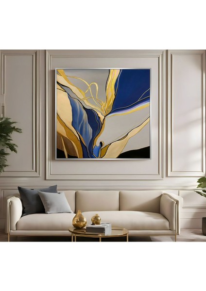 |metal Çerçeveli Kanvas Tablo Lacivert Gold Soyut Desen |ckkare fiyatları