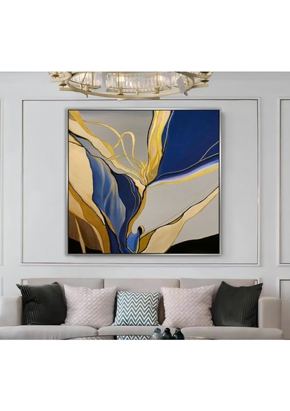 |metal Çerçeveli Kanvas Tablo Lacivert Gold Soyut Desen |ckkare modelleri