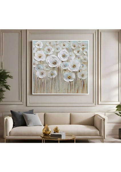 |metal Çerçeveli Kanvas Tablo Soft Beyaz Çiçek Desen 2 |ckkare fiyatları