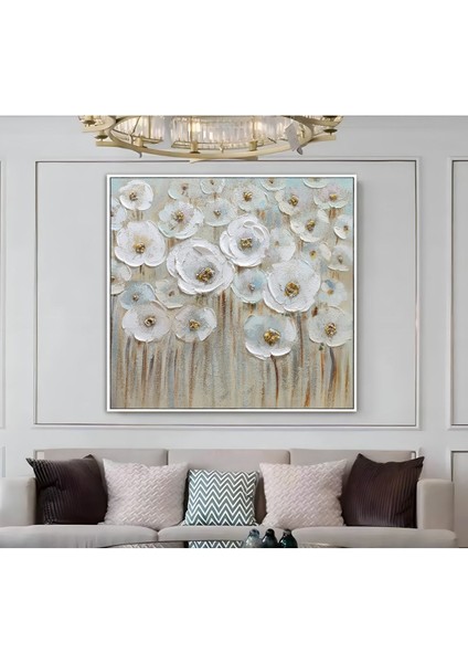 |metal Çerçeveli Kanvas Tablo Soft Beyaz Çiçek Desen 2 |ckkare modelleri