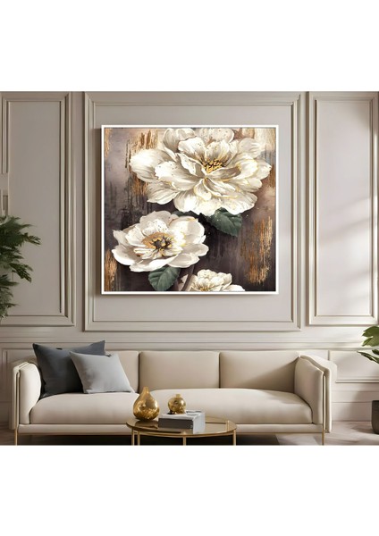 |metal Çerçeveli Kanvas Tablo Kahverenk Beyaz Çiçek Desen |ckkare fiyatları