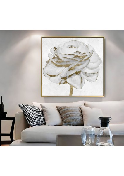 |metal Çerçeveli Kanvas Tablo Beyaz Gül Desen |ckkare