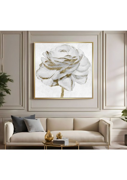 |metal Çerçeveli Kanvas Tablo Beyaz Gül Desen |ckkare fiyatları