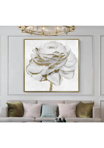 |metal Çerçeveli Kanvas Tablo Beyaz Gül Desen |ckkare modelleri