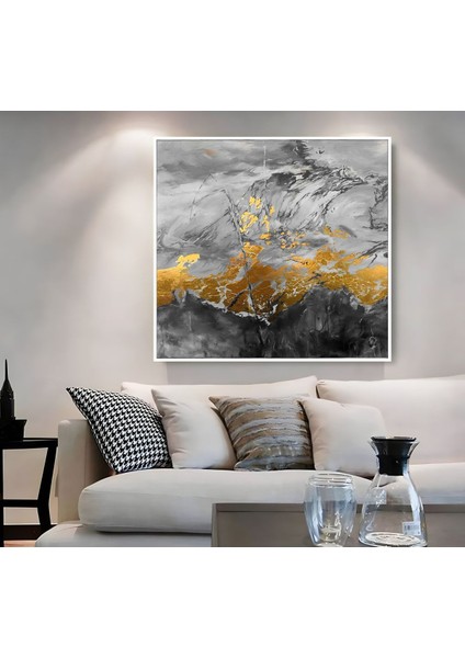 |metal Çerçeveli Kanvas Tablo Siyah-Gold Soyut Desen 02 |ckkare
