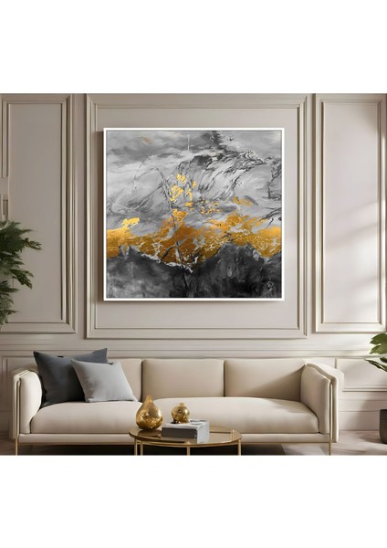 |metal Çerçeveli Kanvas Tablo Siyah-Gold Soyut Desen 02 |ckkare fiyatları