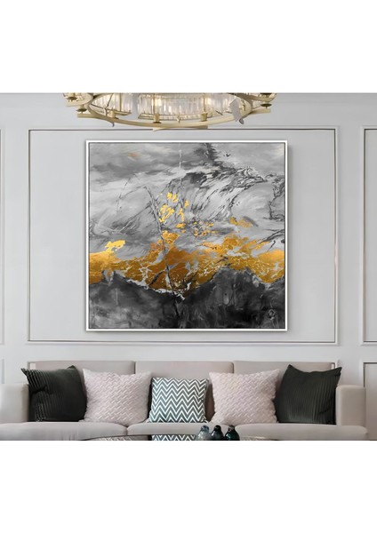 |metal Çerçeveli Kanvas Tablo Siyah-Gold Soyut Desen 02 |ckkare modelleri