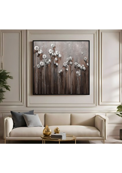 |metal Çerçeveli Kanvas Tablo Kahverengi-Gri Çiçek Desen |ckkare fiyatları