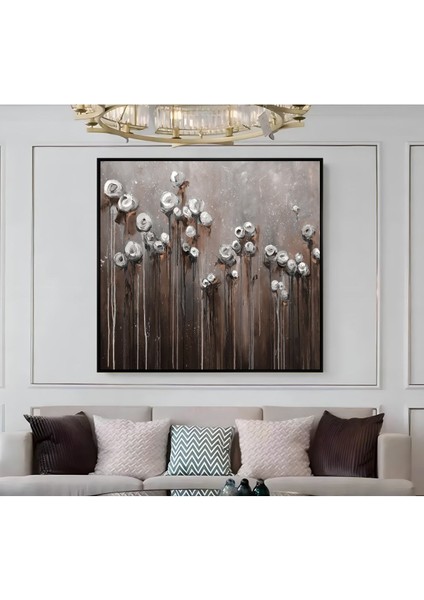 |metal Çerçeveli Kanvas Tablo Kahverengi-Gri Çiçek Desen |ckkare modelleri