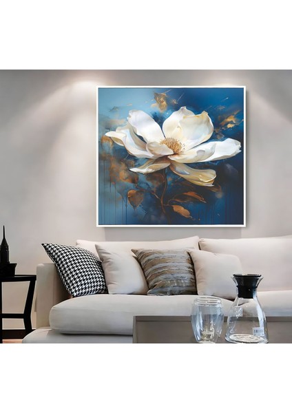 |metal Çerçeveli Kanvas Tablo Mavi-Beyaz Çiçek Desen |ckkare