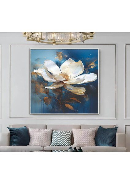 |metal Çerçeveli Kanvas Tablo Mavi-Beyaz Çiçek Desen |ckkare modelleri
