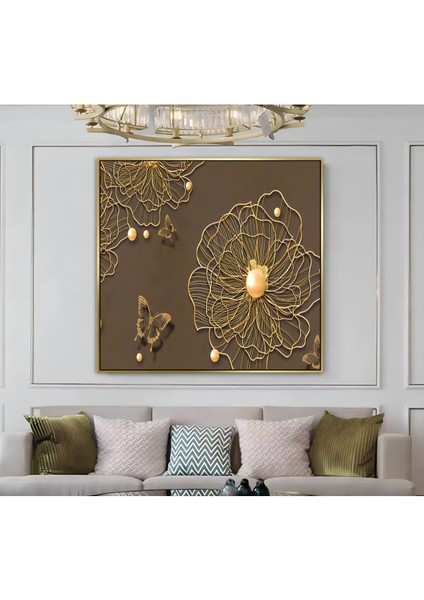 |metal Çerçeveli Kanvas Tablo Gold Soyut Çiçek Desen |ckkare modelleri