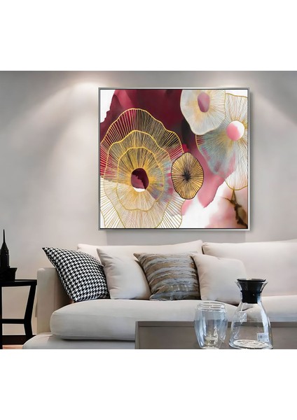 |metal Çerçeveli Kanvas Tablo Bordo-Gold Soyut Desen |ckkare
